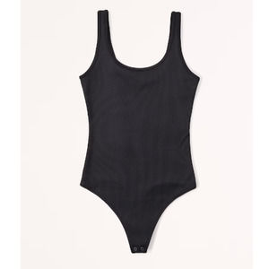 Abercrombie & Fitch Seamless Ribbed Scoop Neck One Piece Bodysuit Black Large